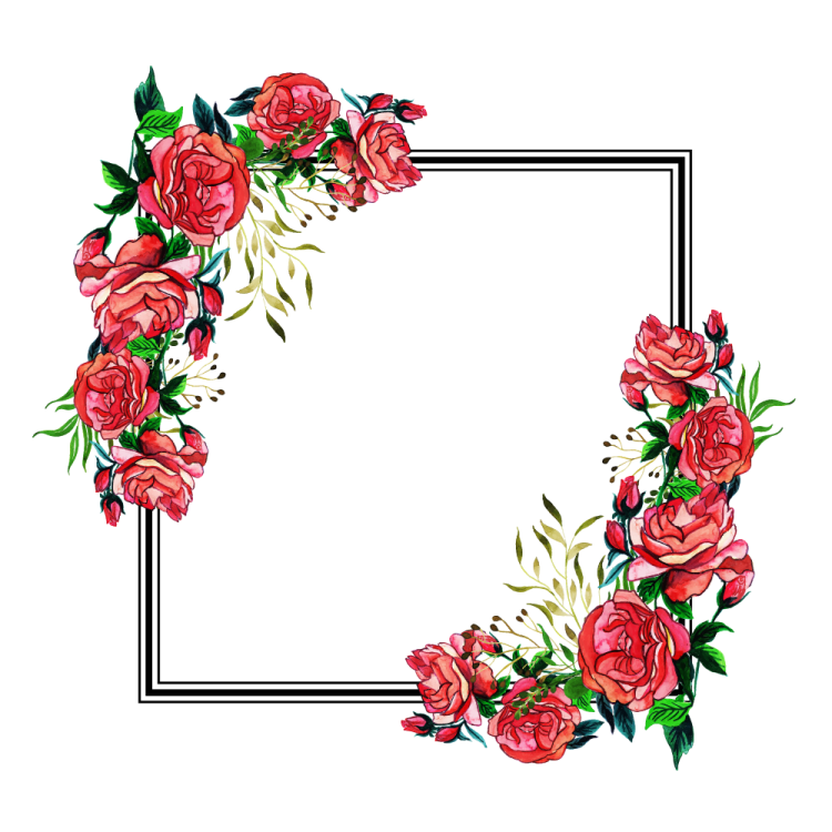 a floral frame with roses and leaves