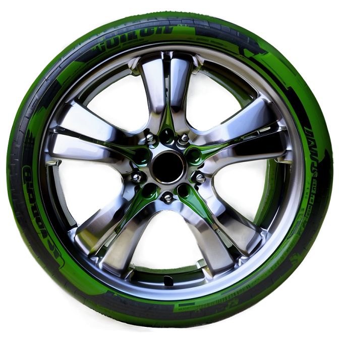 a green and black wheel on a white background