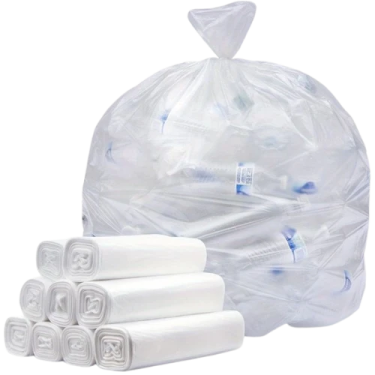 a clear bag filled with toilet rolls