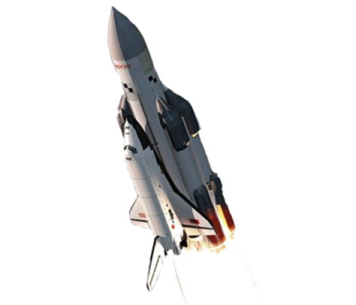 a rocket is flying through the air