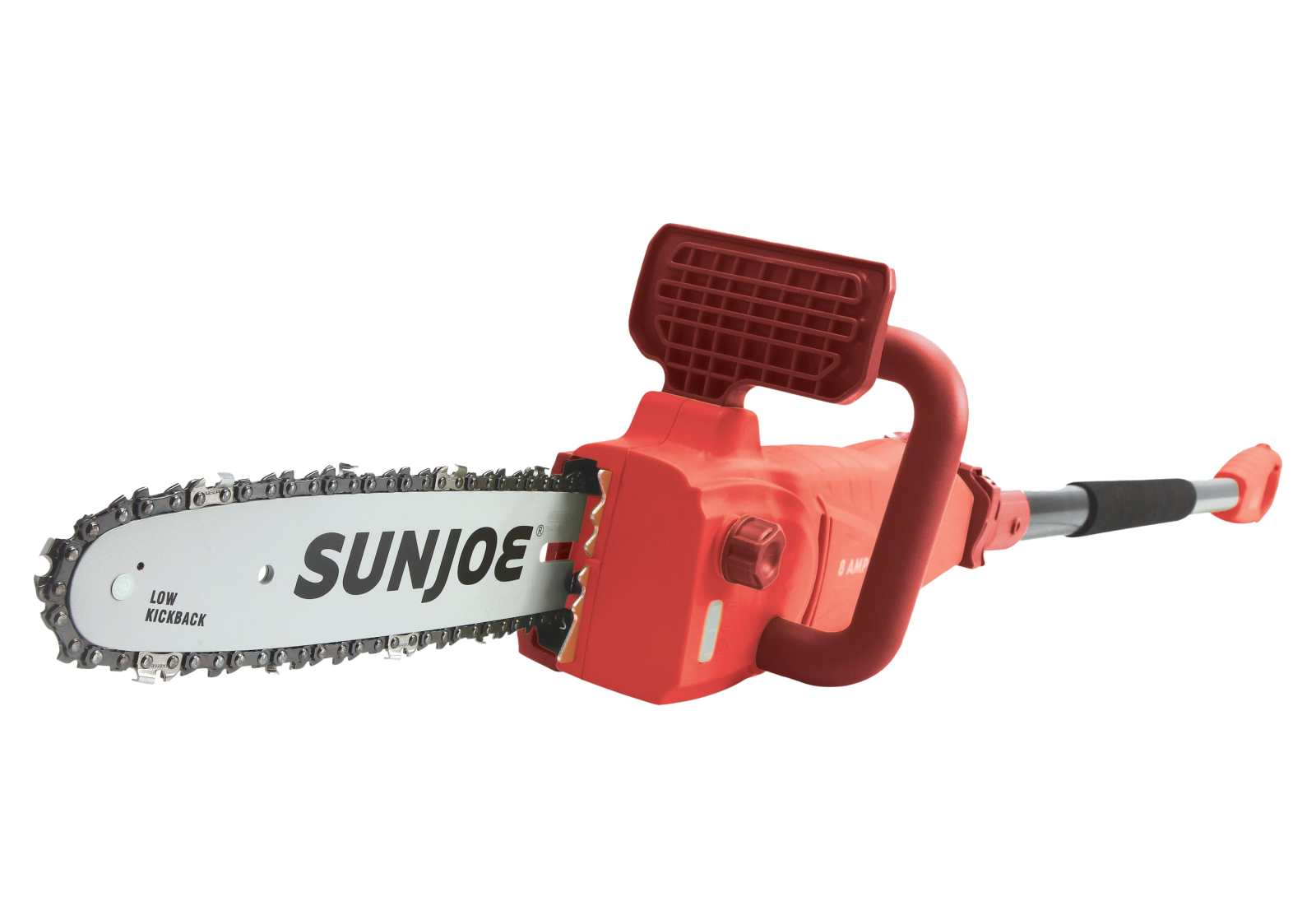 a chainsaw that is red and black