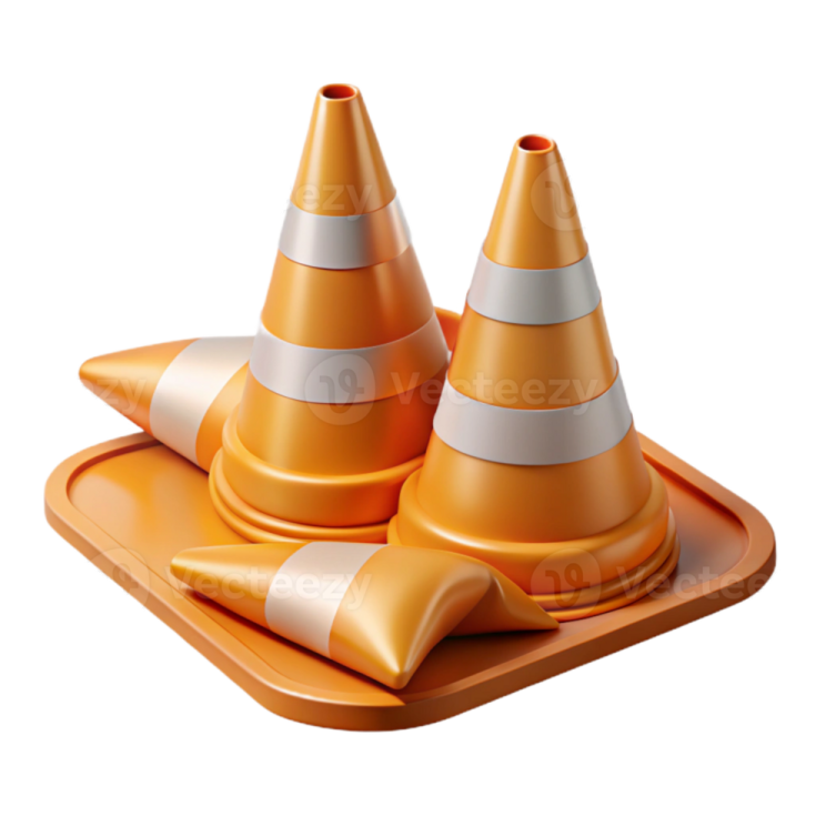 three traffic cones on a white background