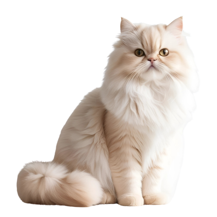 a fluffy white cat sitting on a white background