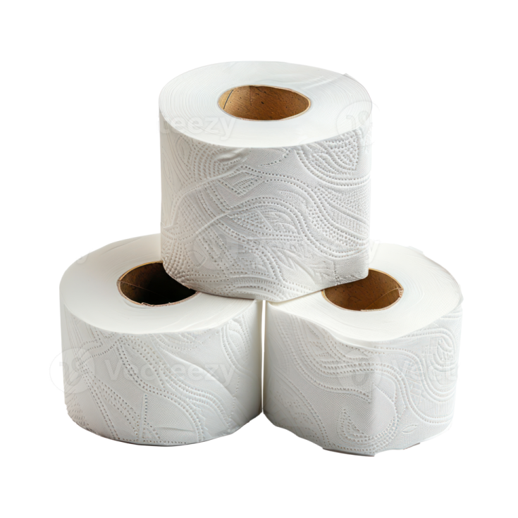 three rolls of toilet paper on a white background