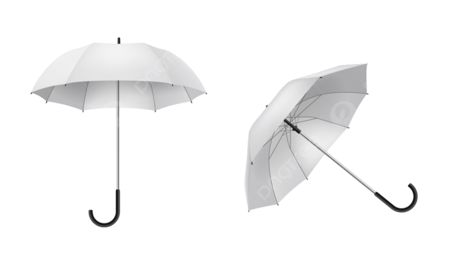 two white umbrellas with black handles on a white background