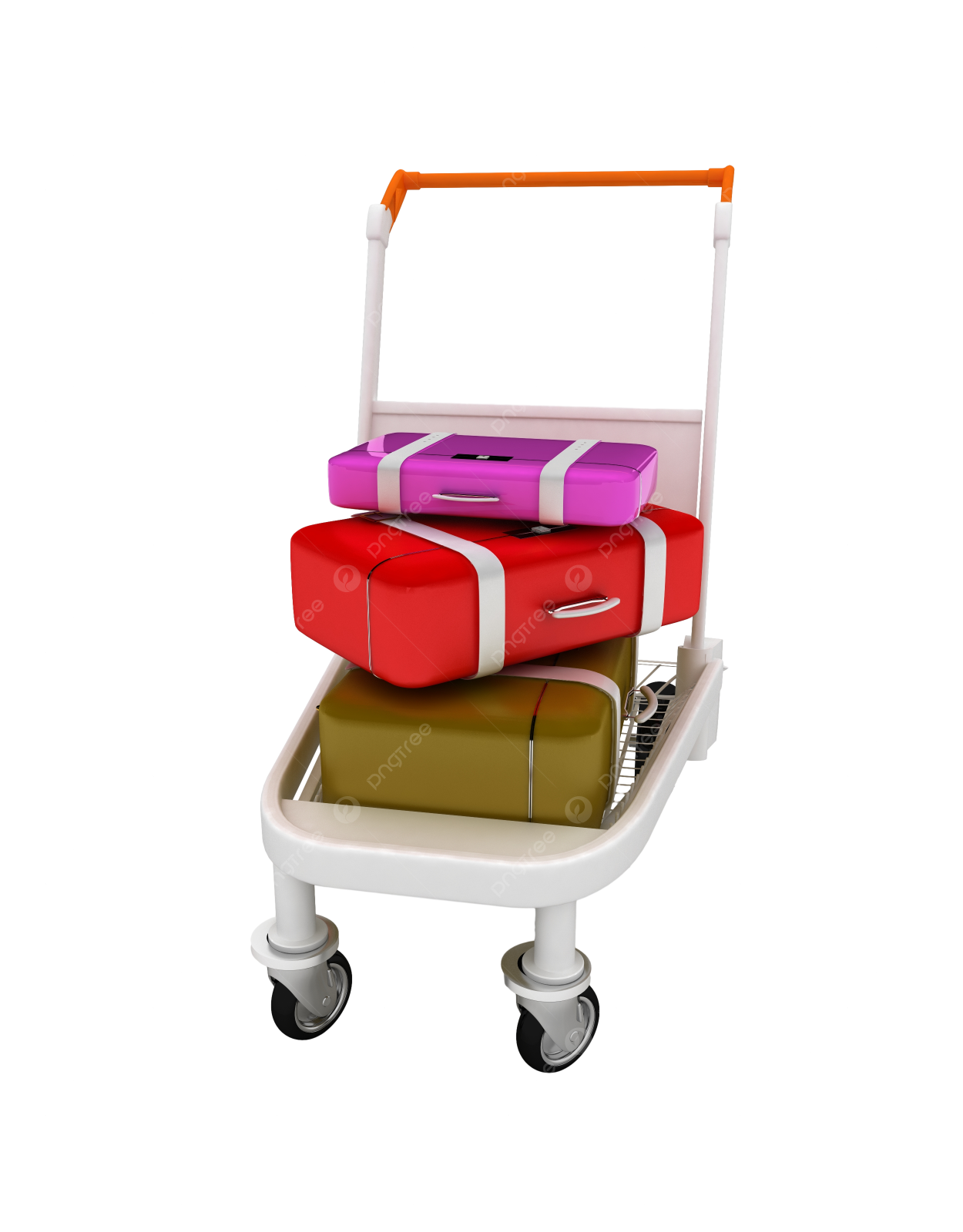 a cart with three suitcases stacked on top