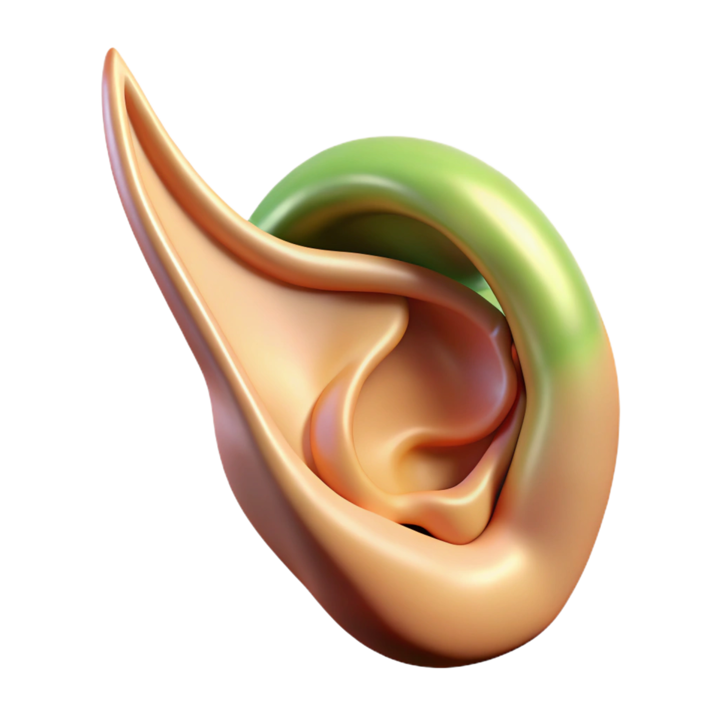 an ear with a green and brown color