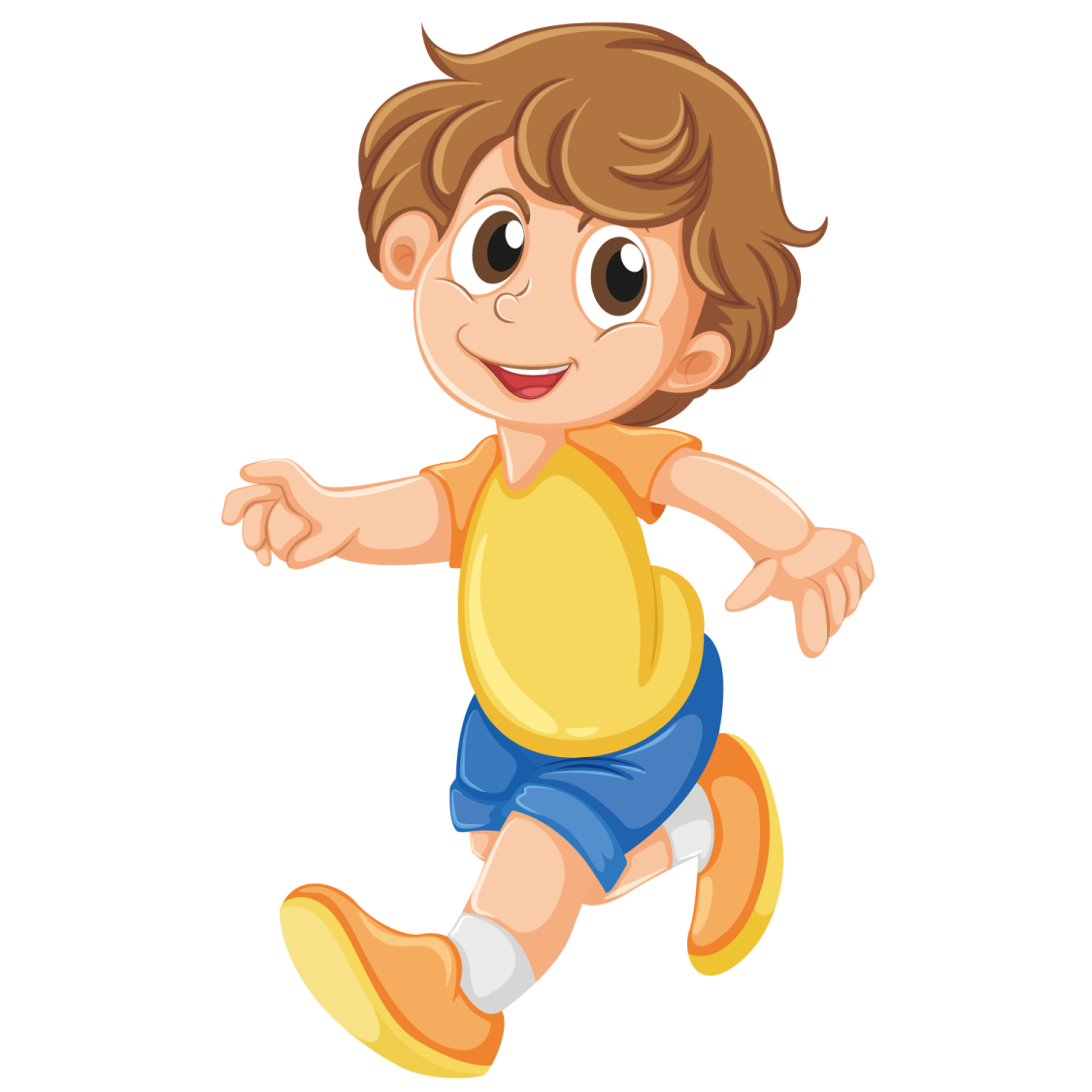 a little boy running on a white background