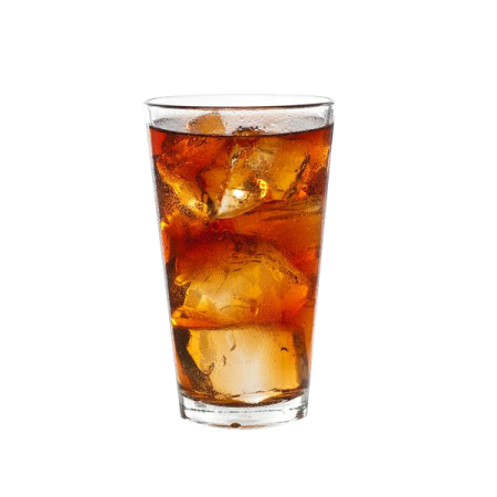 a glass of cola on a white background