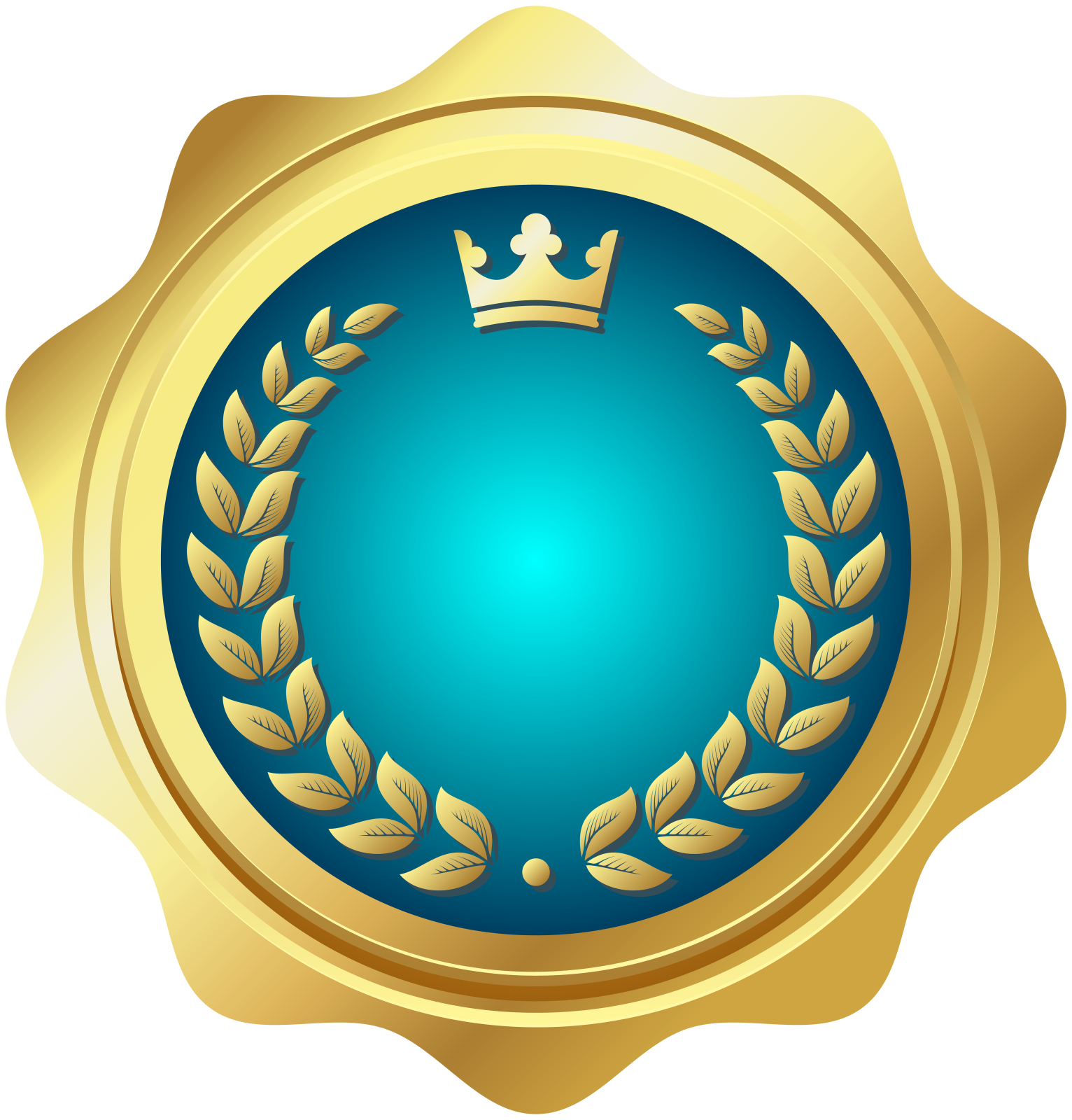 a gold seal with laurel and crown on it