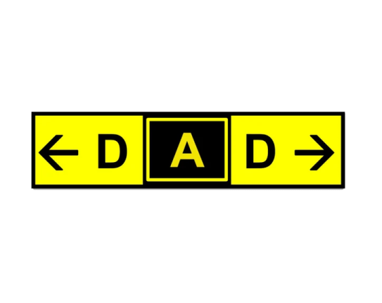 a black and yellow sign with the word dad