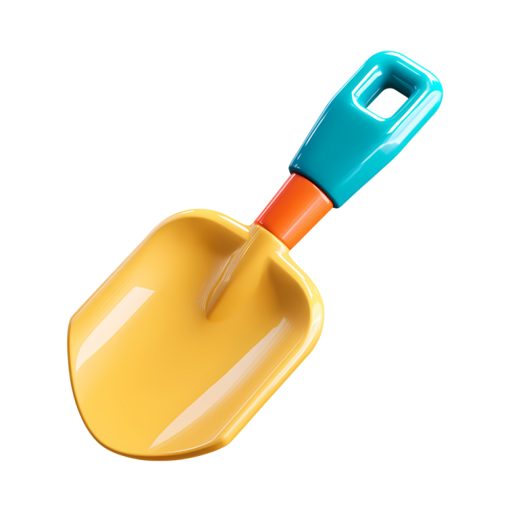 a yellow shovel with a blue handle