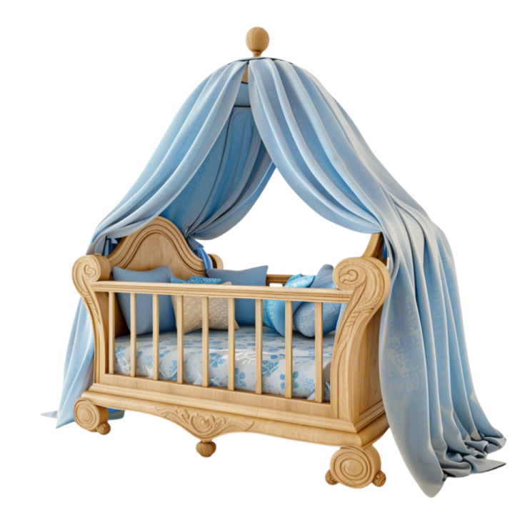 a baby bed with a canopy over it