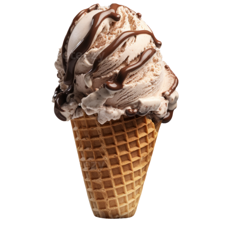 an ice cream cone with chocolate sauce on top