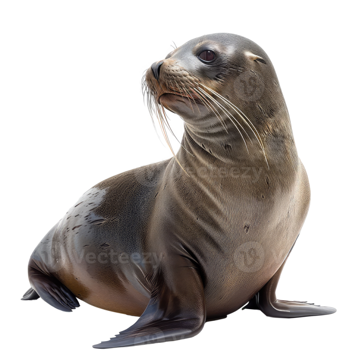 a seal sitting on the ground looking up