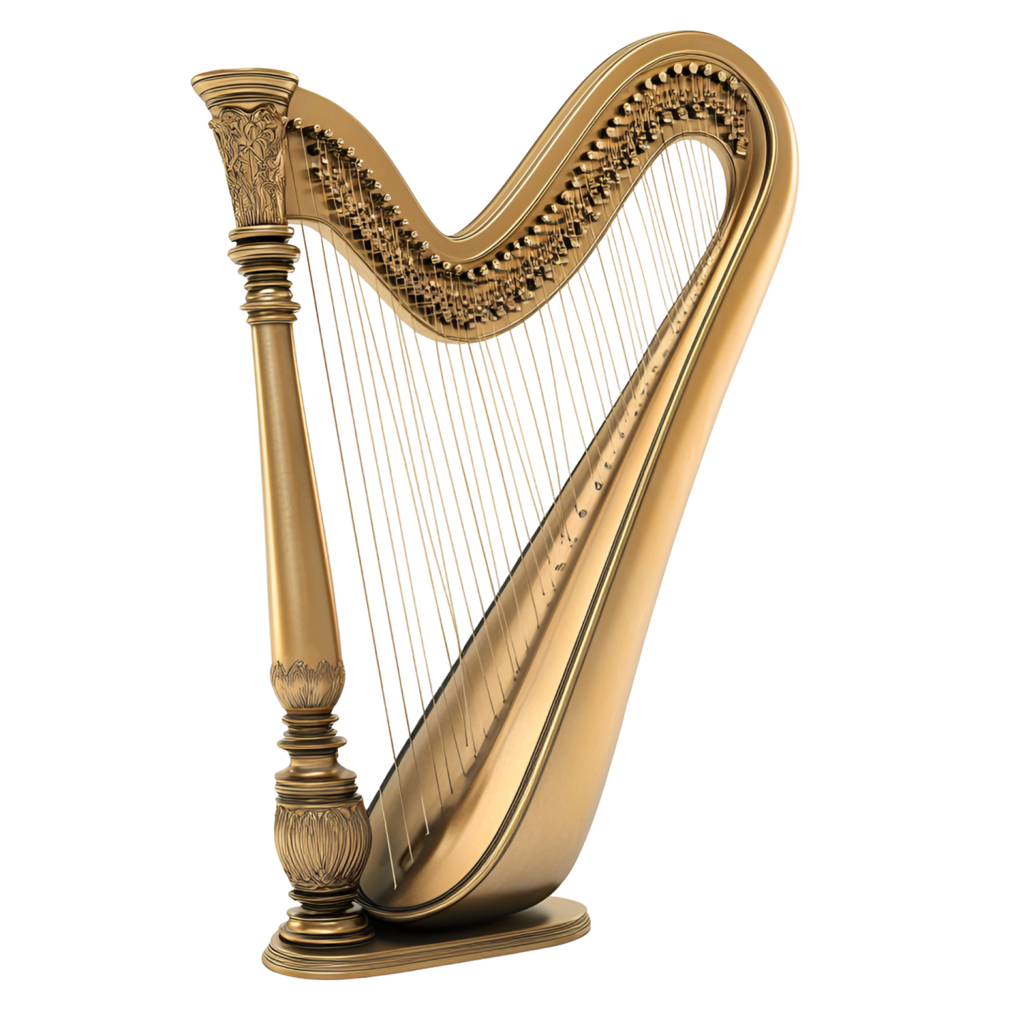 a golden harp on a white background