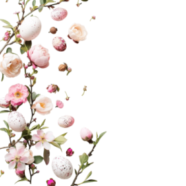 a branch with flowers and eggs on it