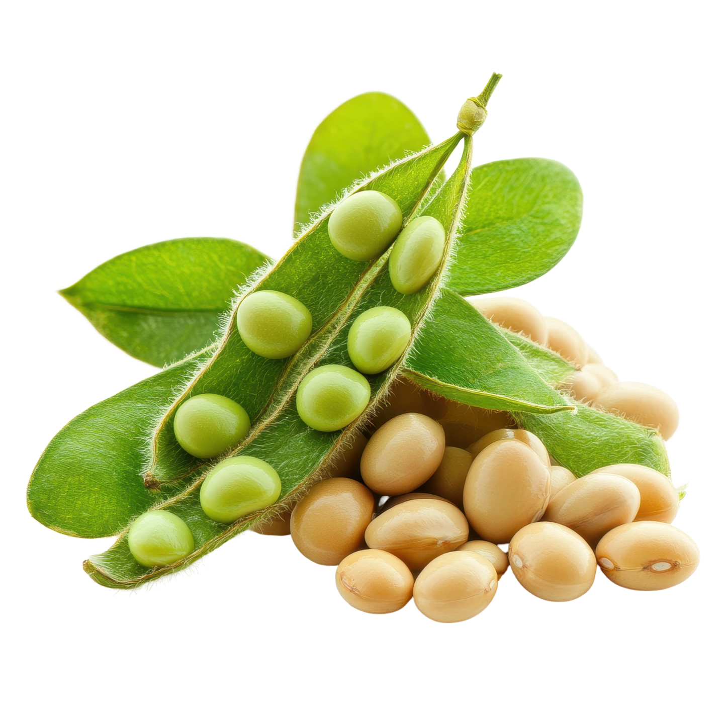 soy beans with leaves on white background
