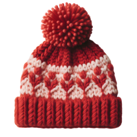 a red and white knitted beanie hat