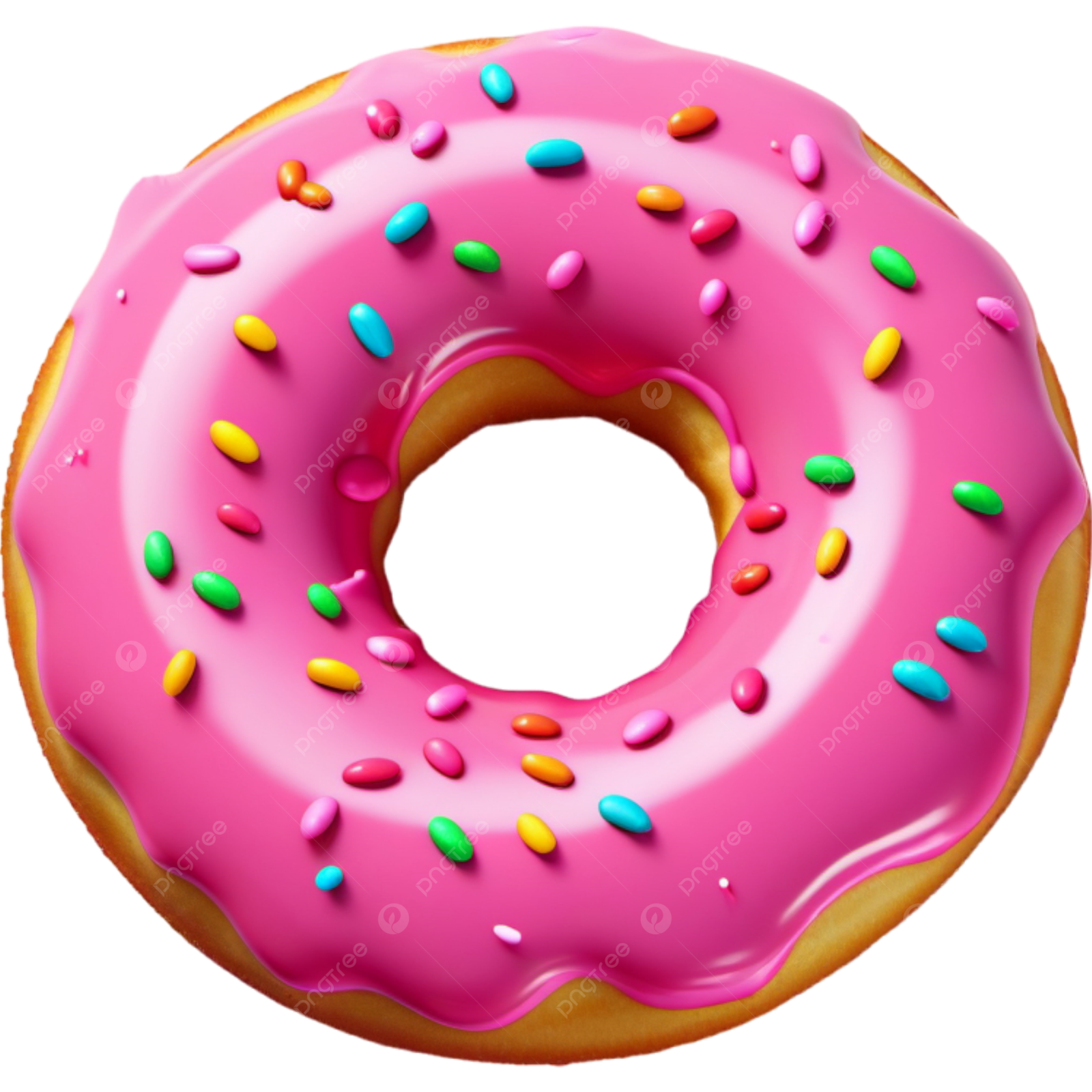 a pink donut with sprins on it