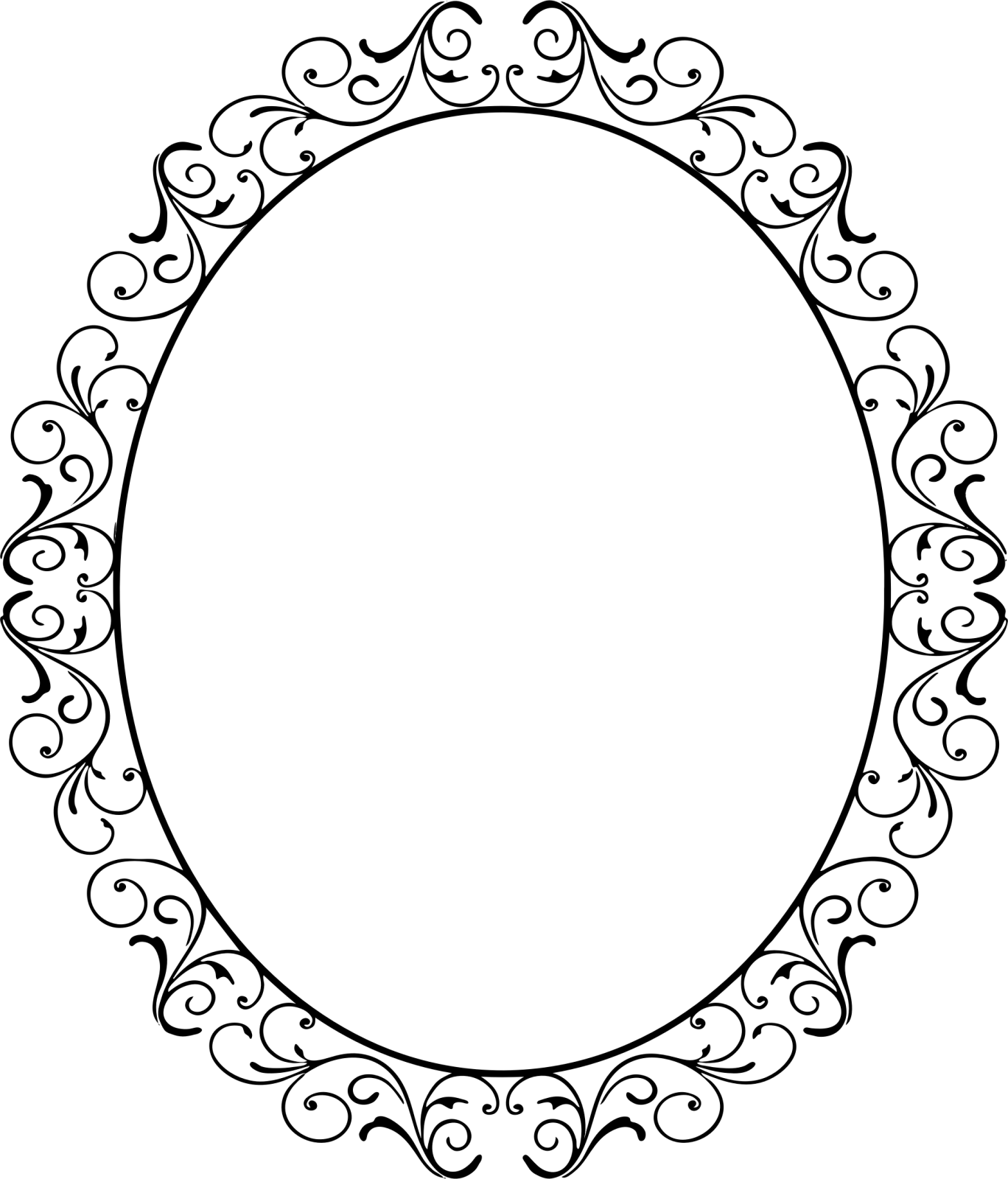 a black and white circular frame with scrolls