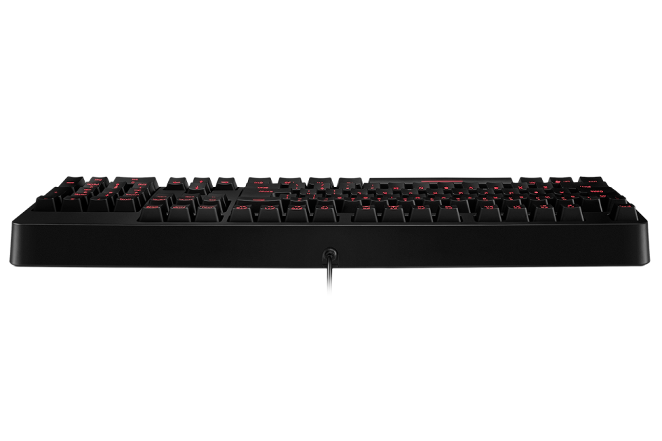 a computer keyboard with red and black keys
