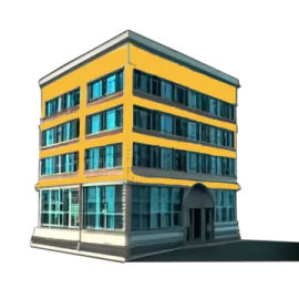 an office building with a yellow facade