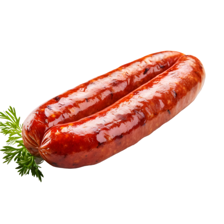 two sausages on a white background