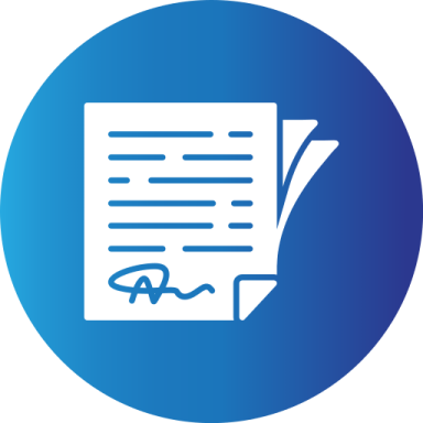 a blue circle with a hand holding a piece of paper