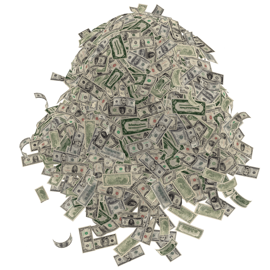 a pile of money on a white background