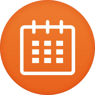 a calendar icon on an orange circle