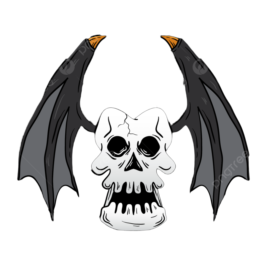 a skull with wings and fangs