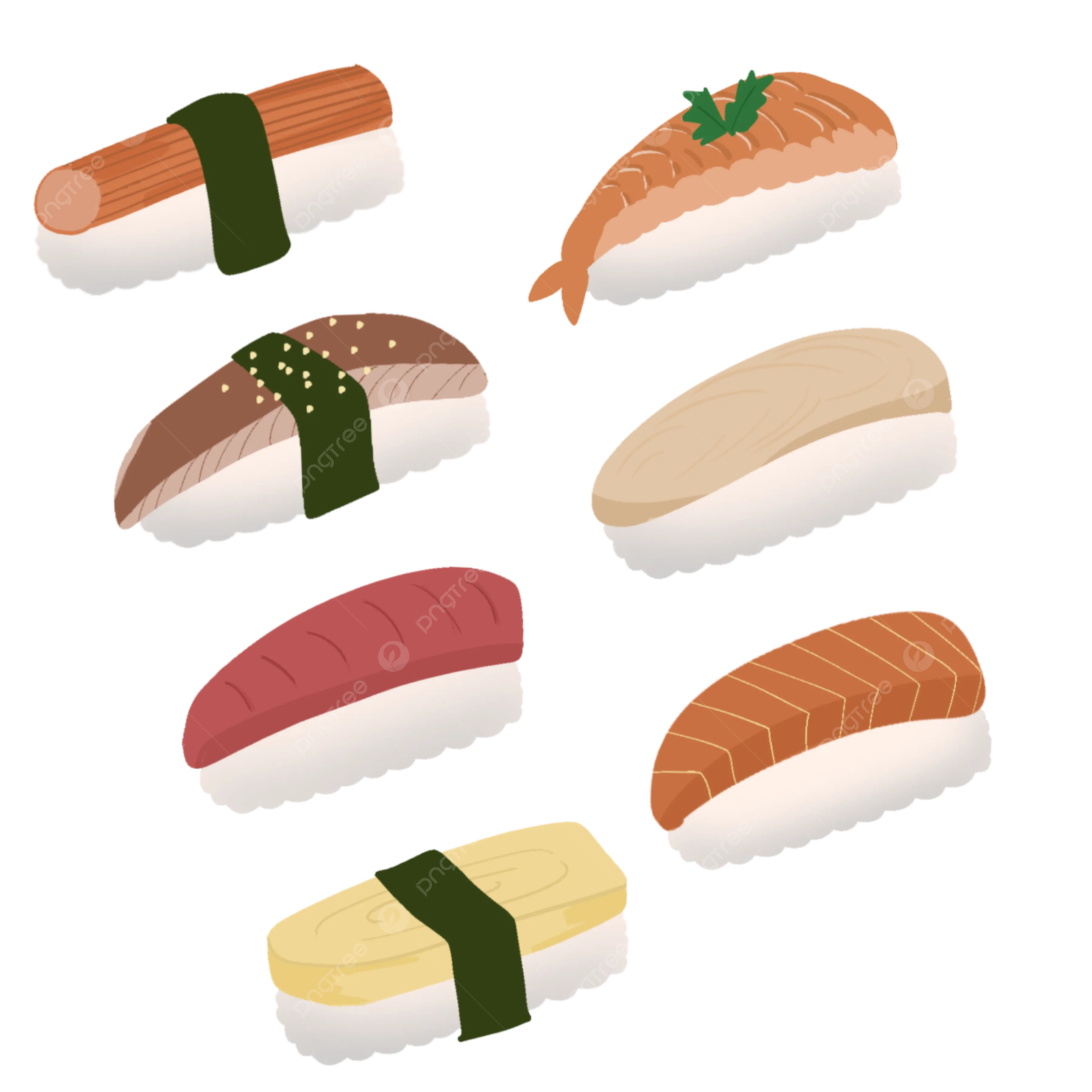 a variety of sui rolls on white background