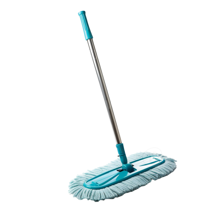 a blue dust mop on a white background