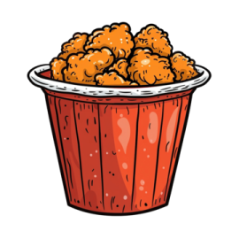 a red cup filled with popcorn