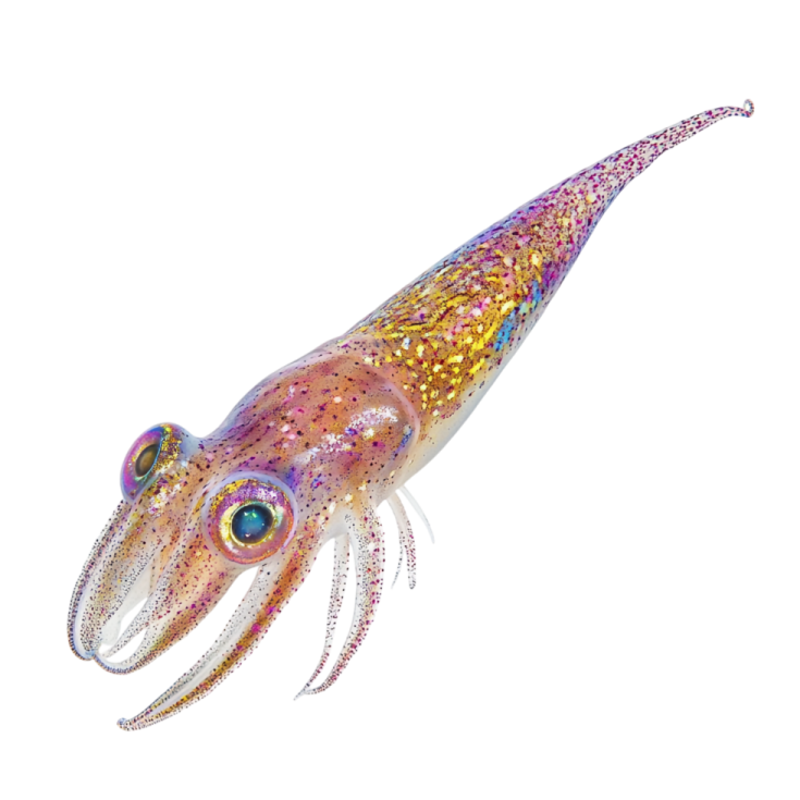 a colorful squid on a white background