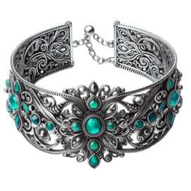 a silver bracelet with turquoise stones on it