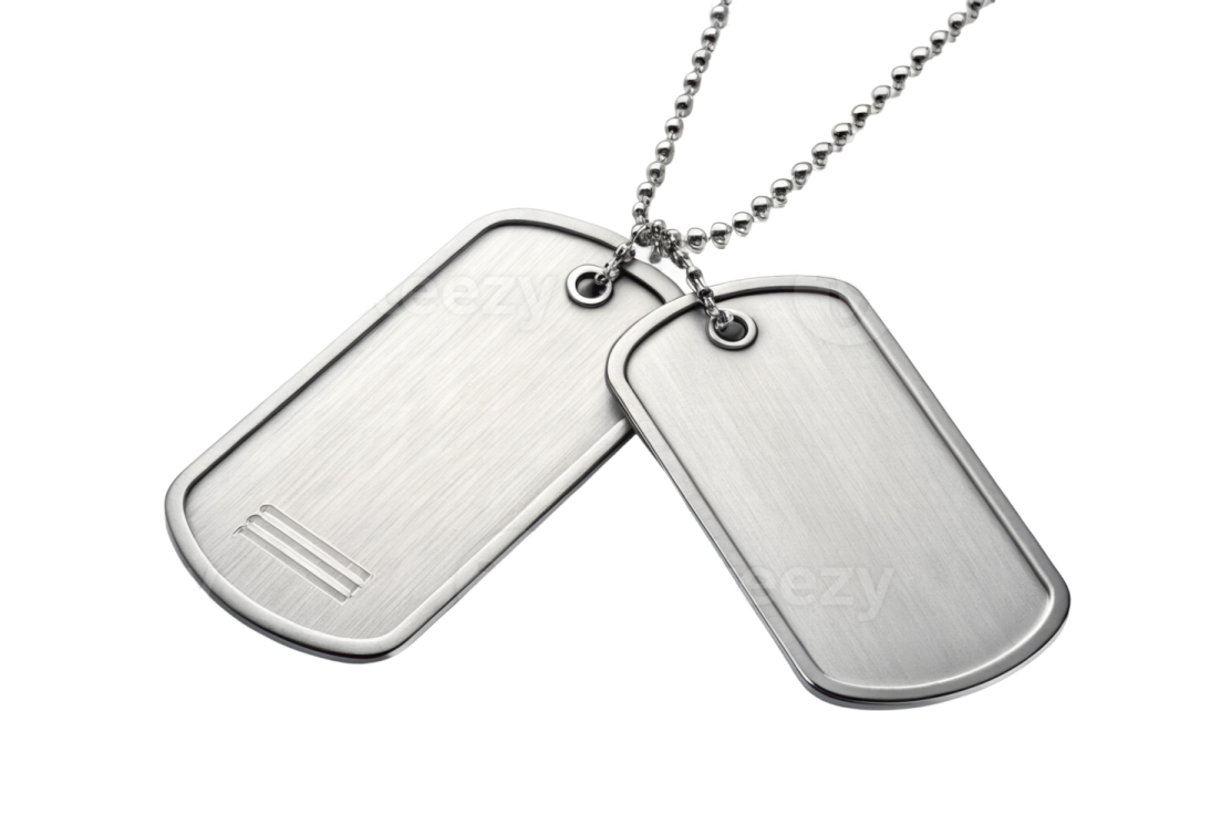 a dog tag on a ball chain