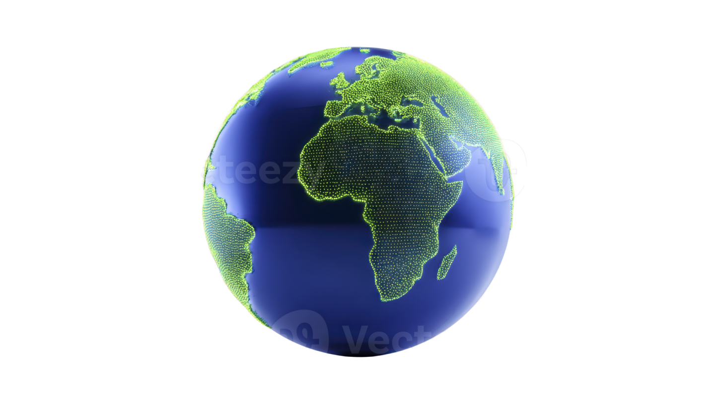 a blue and green globe on a white background