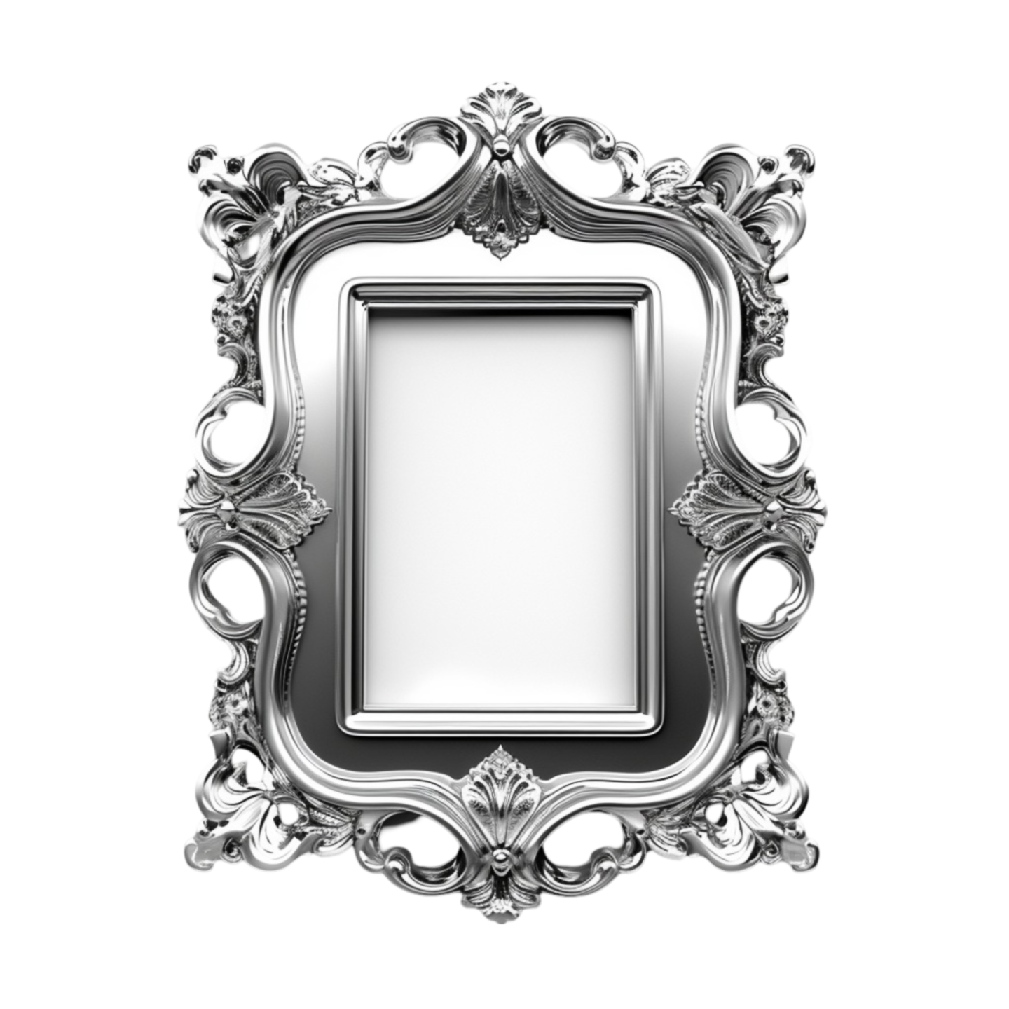 a silver frame on a white background