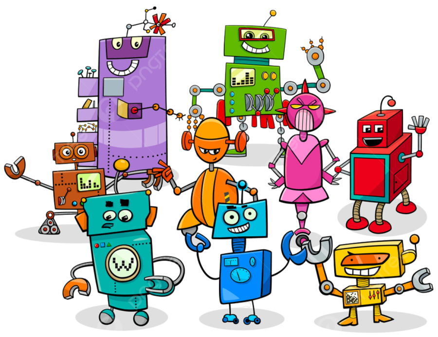 a group of robots standing around each other robots
