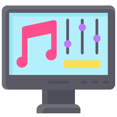 a computer with music notes on the screen
