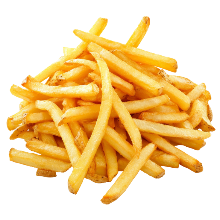 a pile of french fries on a white background