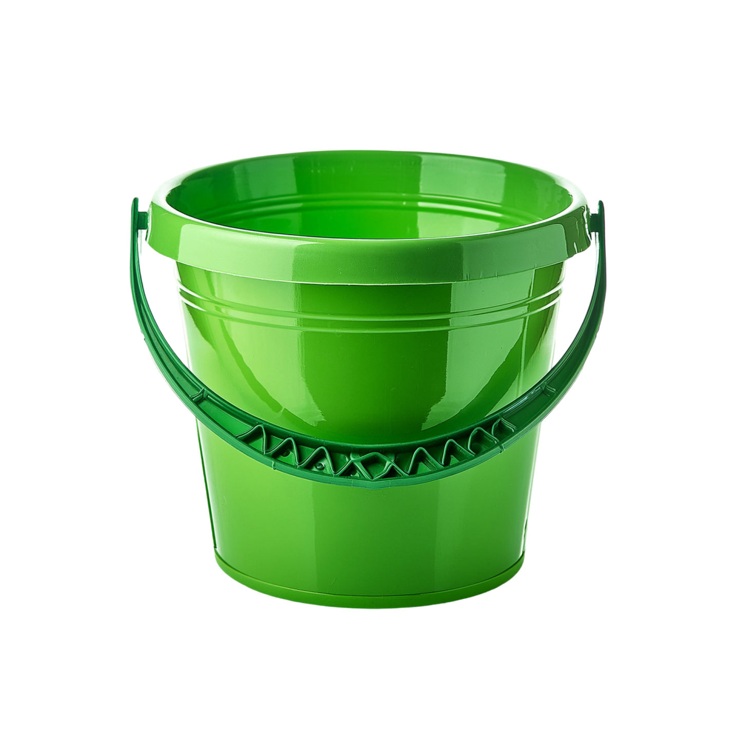 a green plastic bucket with handles