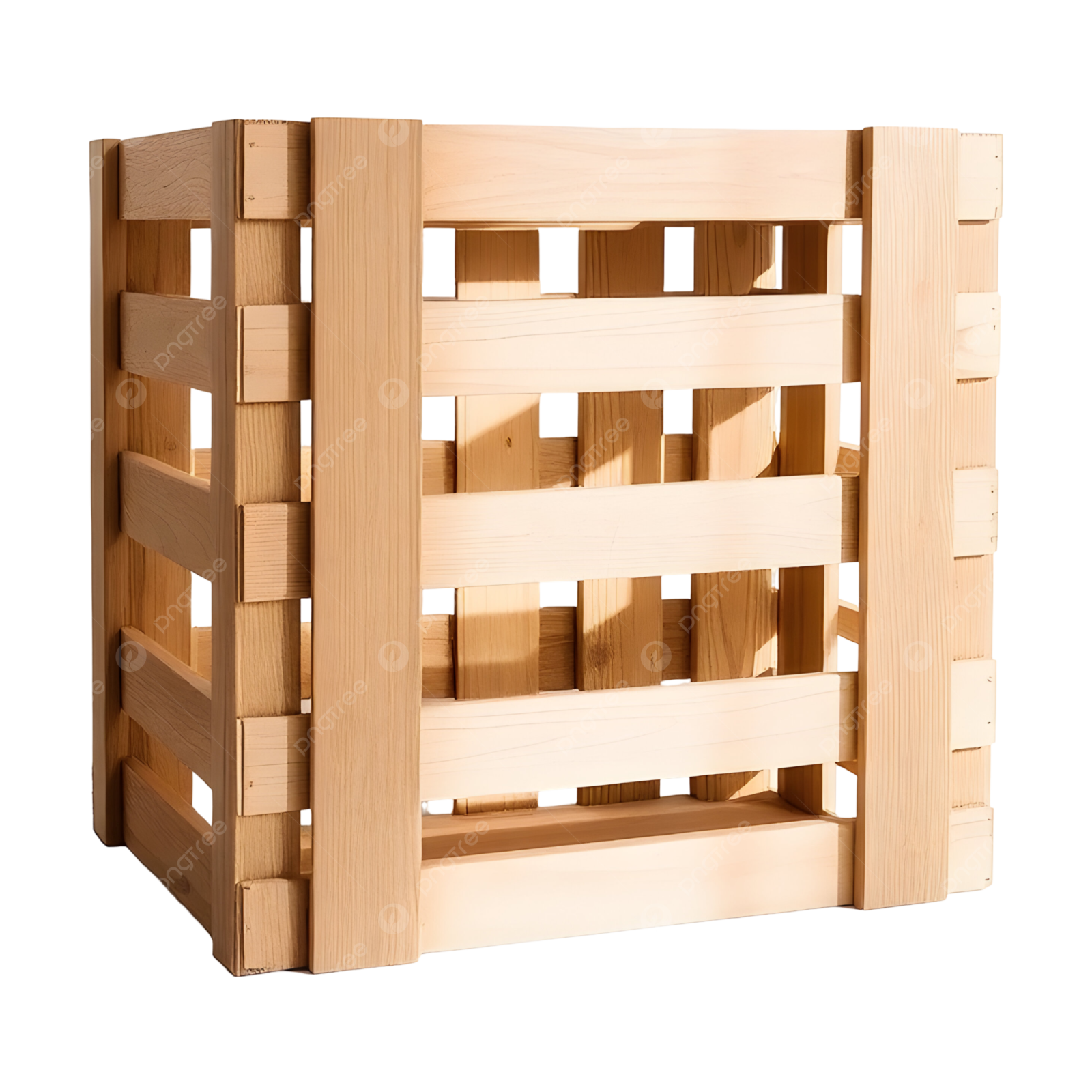 a wooden crate on a white background