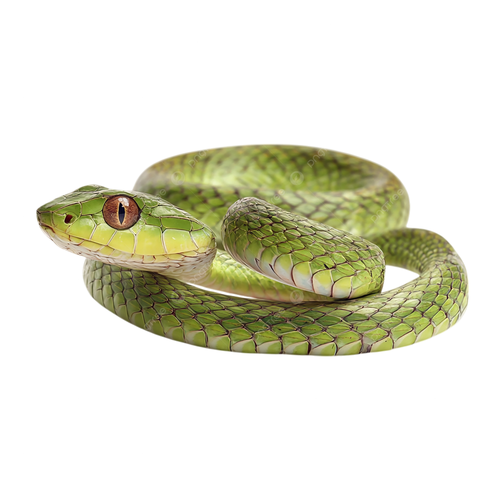 a green snake on a white background