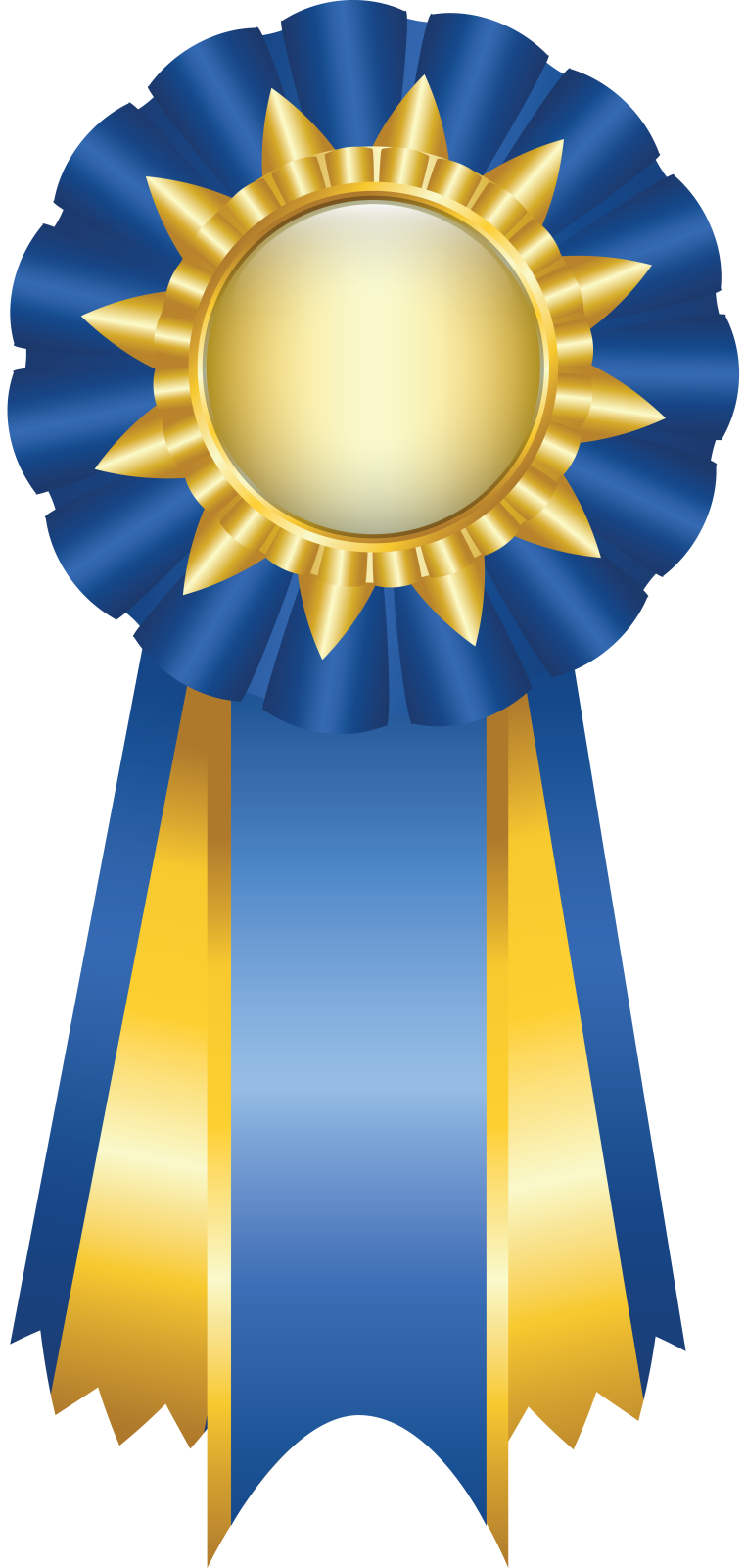 a blue and gold award ribbon