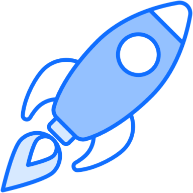 a blue rocket on a white background
