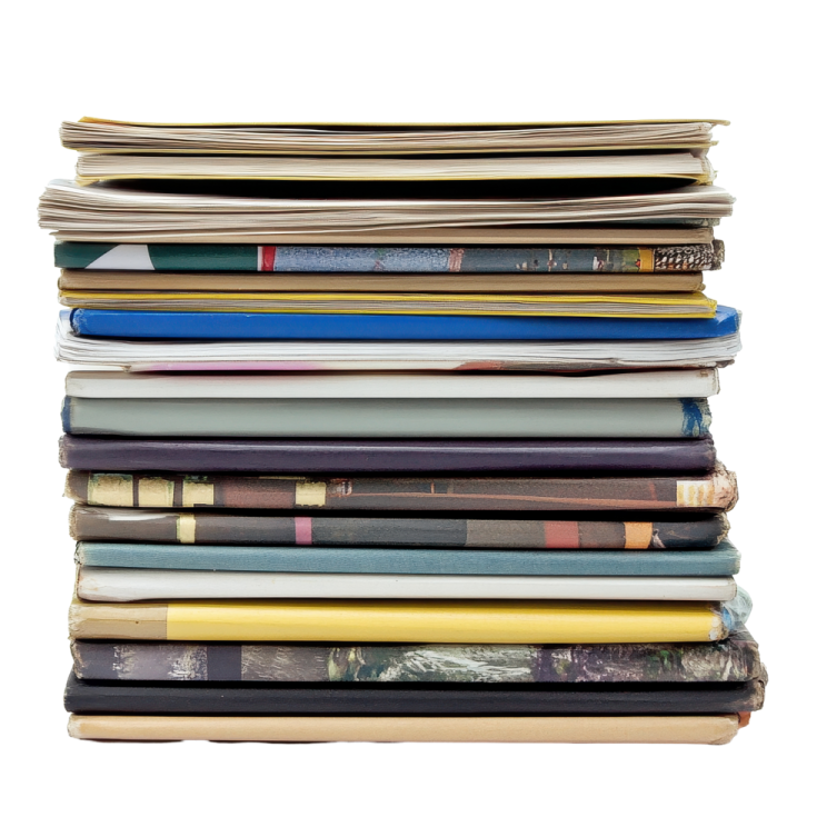 a stack of books on a white background