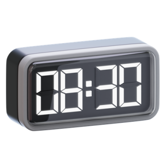 a digital alarm clock on a white background